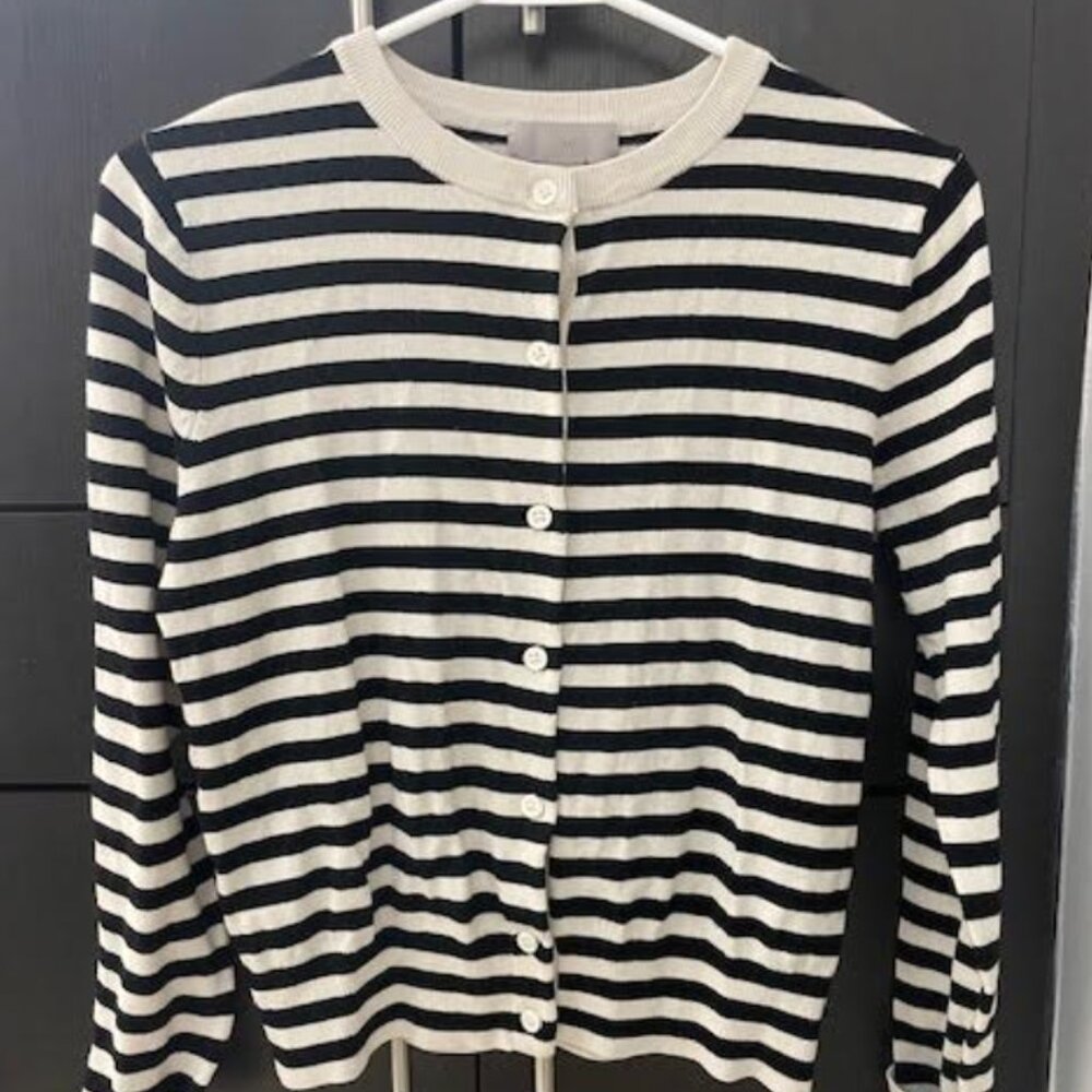 H&M Women's Striped Cardigan Small Black Cream Sweater Buttons Long Sleeve NWOT